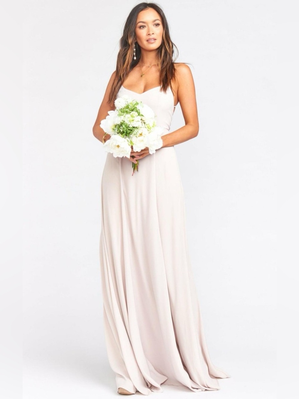 Show Me Your Mumu Godshaw Goddess Gown Blush Nude Maxi Dress S Lace Up Back